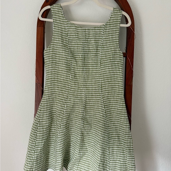 Reformation Amorette Linen Dress in Avocado Check - Picture 3 of 6